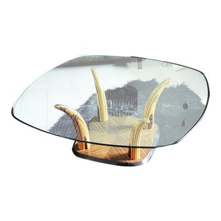 1970s Henredon Zebra Wood Faux Tusk Coffee or Cocktail Table With Glass Top For Sale