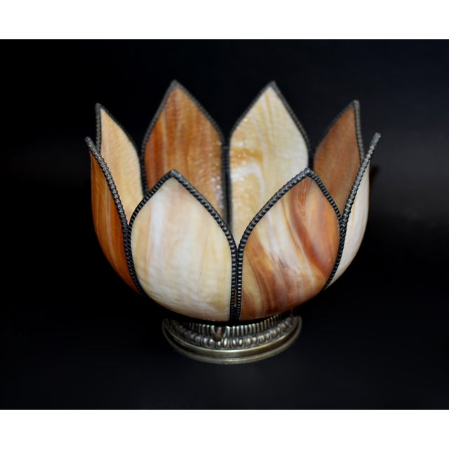 Antique Tiffany Style Lotus Ceiling Light Lamp Shade For Sale - Image 11 of 15