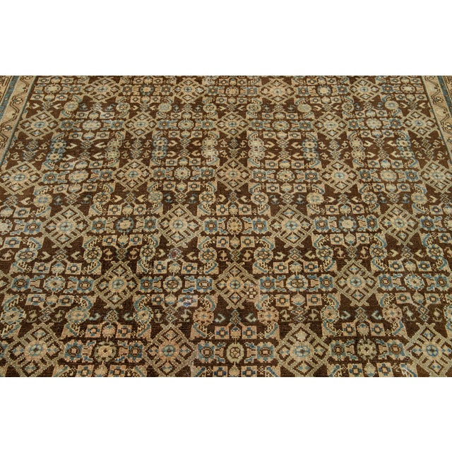Brown Antique Malayer Wool Rug Handmade With Allover Pattern For Sale - Image 9 of 10