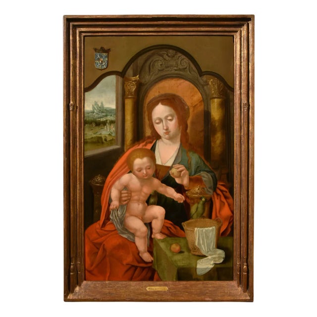 Follower of Maestro Del Pappagallo, Madonna, 1600, Oil on Board, Framed For Sale