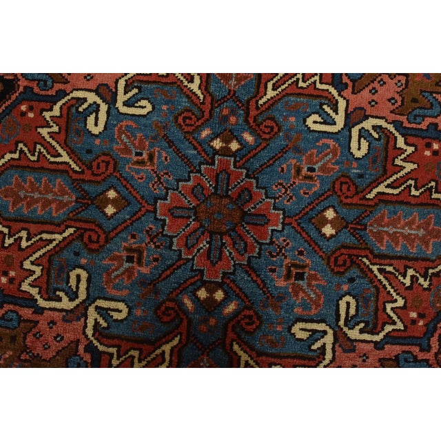 Red Heriz Rug 8’1” X 10’10” Red Wool Vintage Tribal Hand-Knotted Oriental Carpet For Sale - Image 8 of 15
