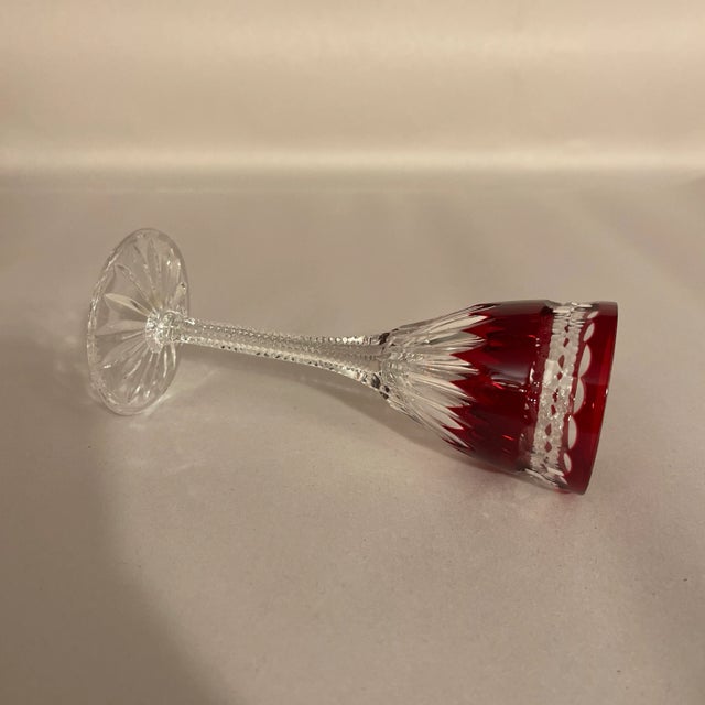 Ruby Red cut to Clear crystal stemware cordial goblet, made by the renowned house of Faberge. Please send a message to...