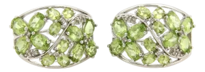 Mid 20th Century Pair of Peridot & Diamonds 14k White Gold Wide Semi Hoop Earrings