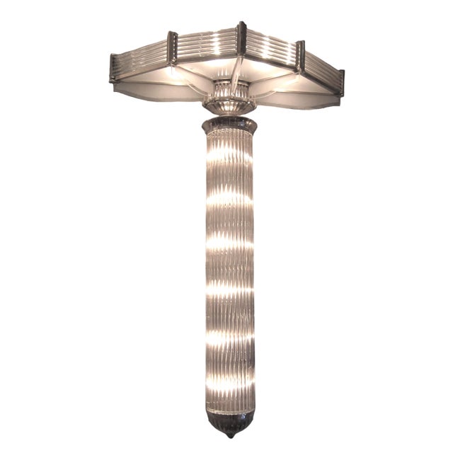 Mid 20th Century Mid 20th Century Petitot Monumental 53" Ht Pair of French Modernist Sconces Glass Rod & Nickel Bronze For Sale - Image 5 of 16