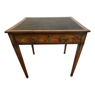 18th Century French Hand Painted Walnut & Leather Side Table For Sale
