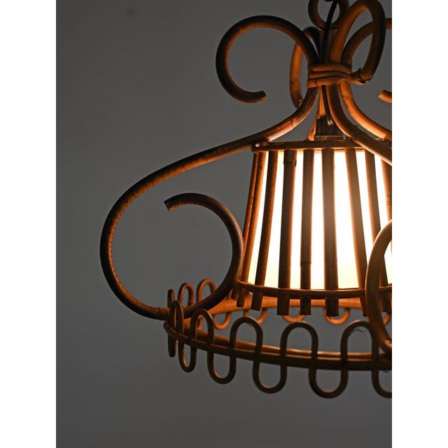 Wood Pendant Light in Parchment, Rattan and Wicker by Franco Albini, Italy, 1960s For Sale - Image 7 of 14