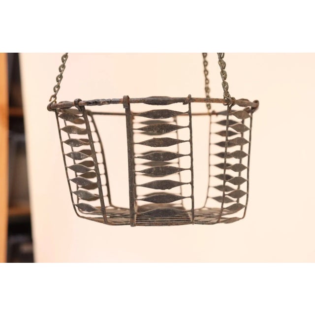 Antique American Primitive Hanging Wire Egg Basket / Planter For Sale - Image 4 of 18