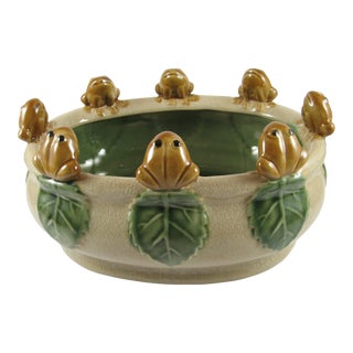 Mid-Century Asian Majolica Pottery Oval Planter 8 Frogs on Lilly Pads & Pond For Sale