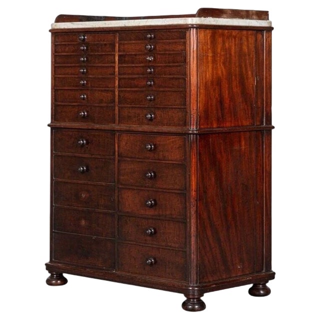 19th Century English Mahogany & Marble Top Collectors Cabinet, 1860s For Sale