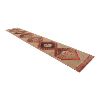 Hand-Knotted Turkish Runner Rug . TribalLong Runner. Hallway Decor - 3′1″ × 19′ For Sale