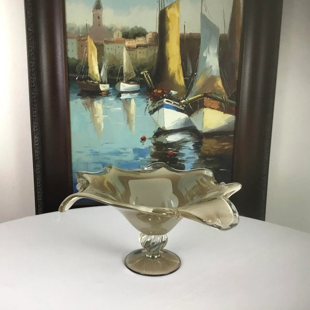 Glass NWT-Murano Large, Freeform, Ruffled Bowl, a Top a Twisted Pedestal Stem – Centerpiece –Compote/Bowl For Sale - Image 7 of 8