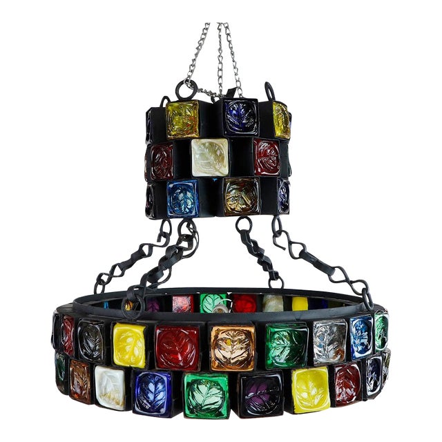 1970s Hand Blown Glass Chandelier by Feders For Sale