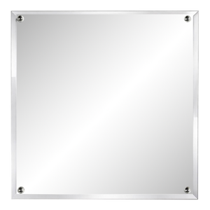 Vintage Square Beveled Glass Wall Mirror With Metal Corner Caps, 26” × 26”, Frameless Hollywood Regency Style