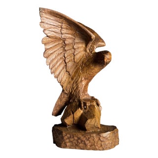 Black Forest Carved Wood Eagle Figurine For Sale