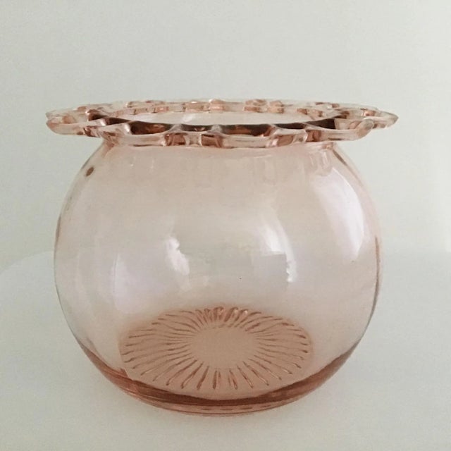 Vintage Lace Edge Depression Pink Glass Flower Bowl For Sale - Image 12 of 12