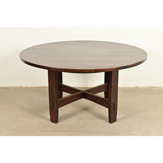 Early Gustav Stickley Antique Mission Oak Arts & Crafts Round Dining Table, Circa 1901 For Sale - Image 9 of 9