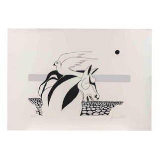 Vittorio Agomeri, Horse and Dove, Lithograph For Sale