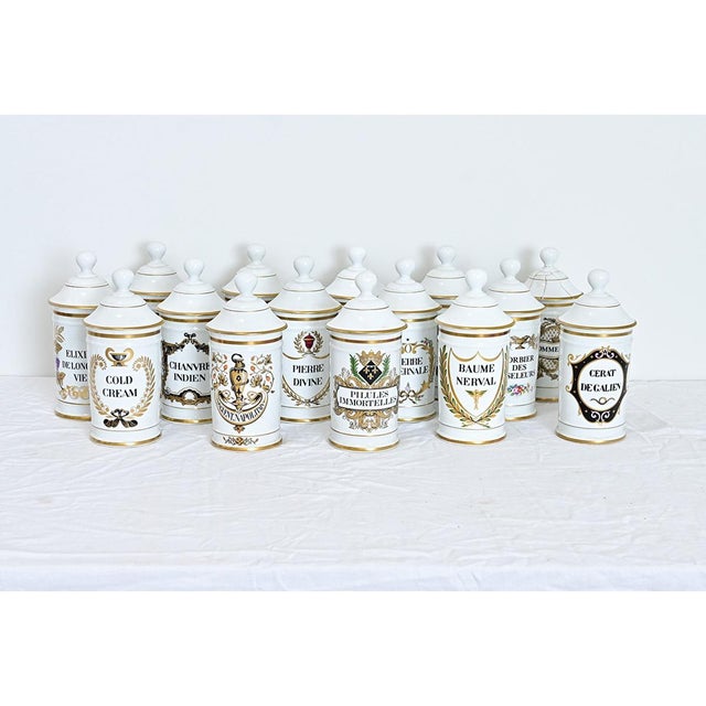 Ceramic French Vintage Set of Fifteen Porcelain Limoges Pharmacy Jars For Sale - Image 7 of 10