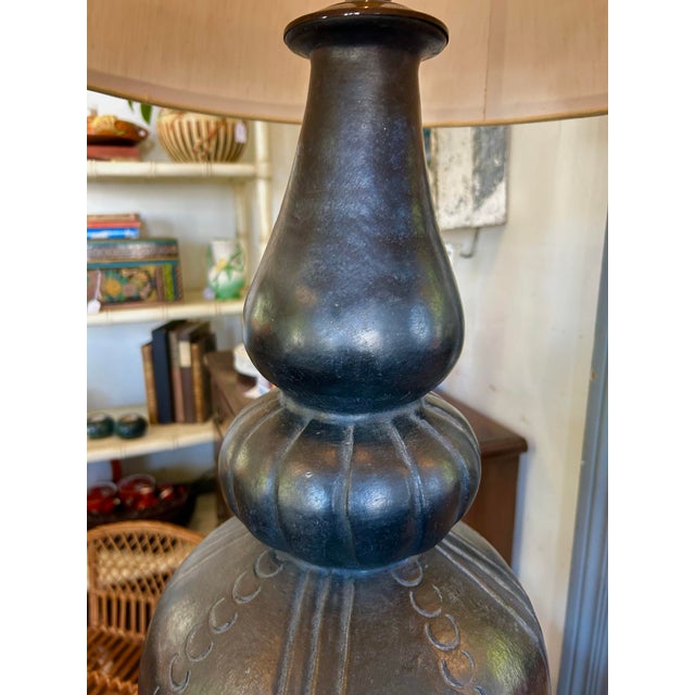 Large Mid-Century Chalkware Ebony Lamp For Sale - Image 10 of 11