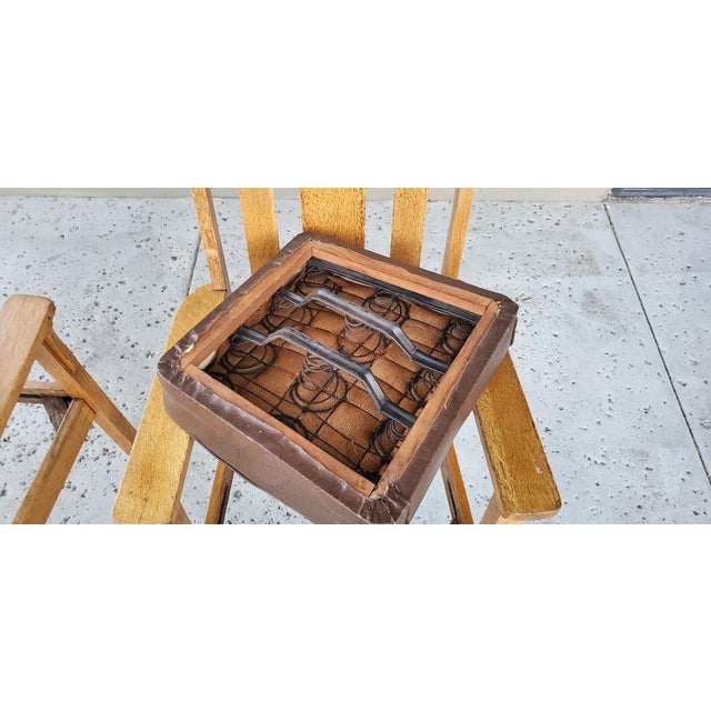 Early 20th Century 2 Matching 1910 Mission Quarter Sawn Oak & Removable Leather Seat Arm Chairs For Sale - Image 12 of 18