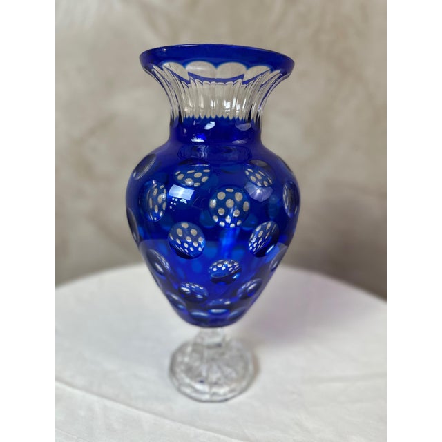 Elegant cobalt blue crystal vase crafted in the style of the renowned Bohemian crystal productions, celebrated for their...