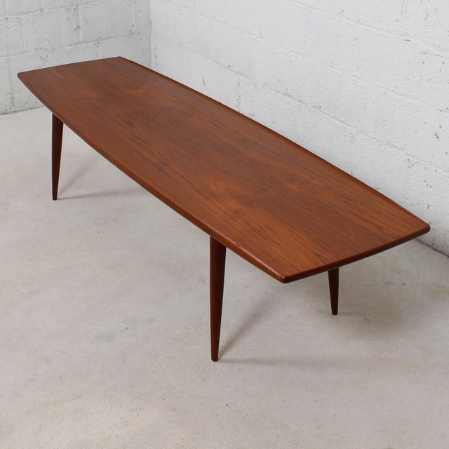 Long Danish Modern Teak Surfboard Coffee Table Chairish