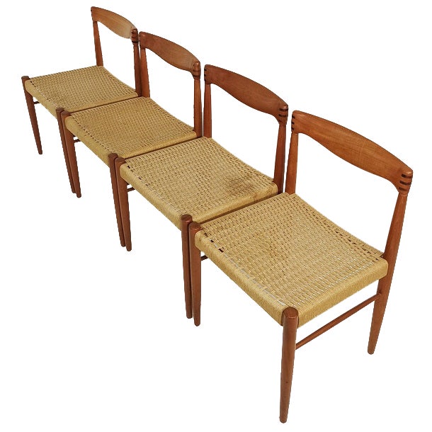 Danish Cord Dining Chairs by H. W. Klein for Bramin, 1960s, Set of 4 For Sale