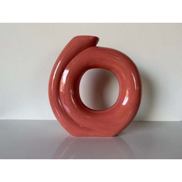 Postmodern 1980s Postmodern Sculptural Coral Pink Glazed Ceramic Vase by Jessica For Sale - Image 3 of 12