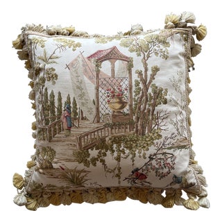 Yellow Chinoiserie Pillow With Tassel Trim For Sale