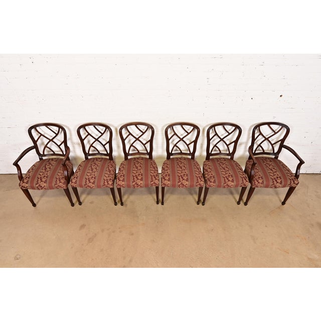 1980s Kindel Furniture Federal Carved Mahogany Dining Chairs, Set of Six For Sale - Image 5 of 10