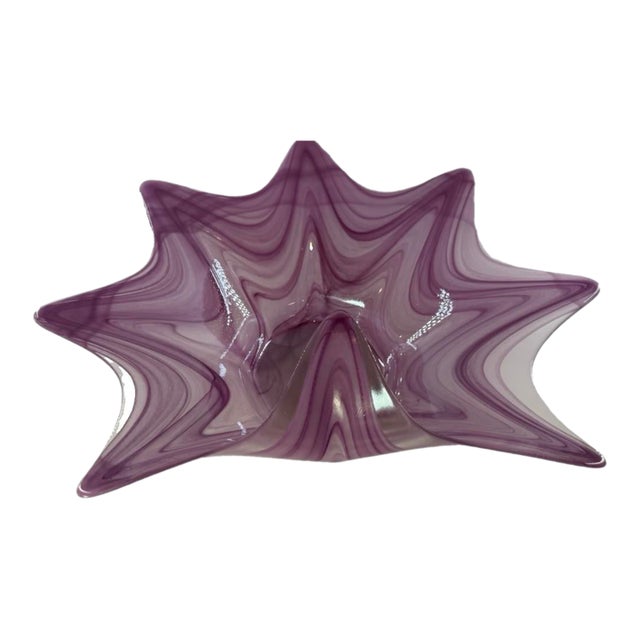 Vintage Large Vintage Lavorazione Arte Murano Purple Pink Glass 8 Point Starfish Bowl For Sale