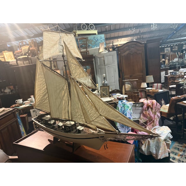 Wood Model Sailboat in Wood and Fabric, 1960s For Sale - Image 7 of 10
