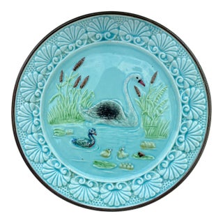 19th Century German Majolica Swan Plate Circa 1900 For Sale