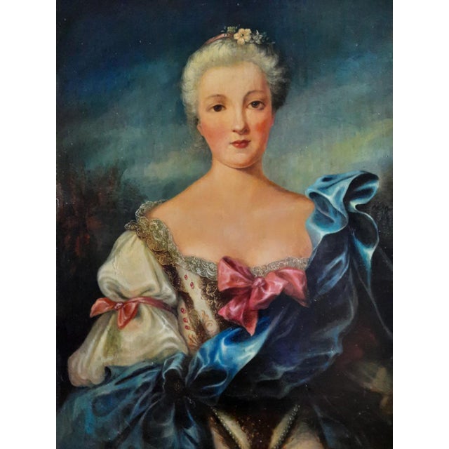 French 18th Century Attributed Jean-Marc Nattier Oil Portrait of Madame De Pompadour For Sale - Image 3 of 12