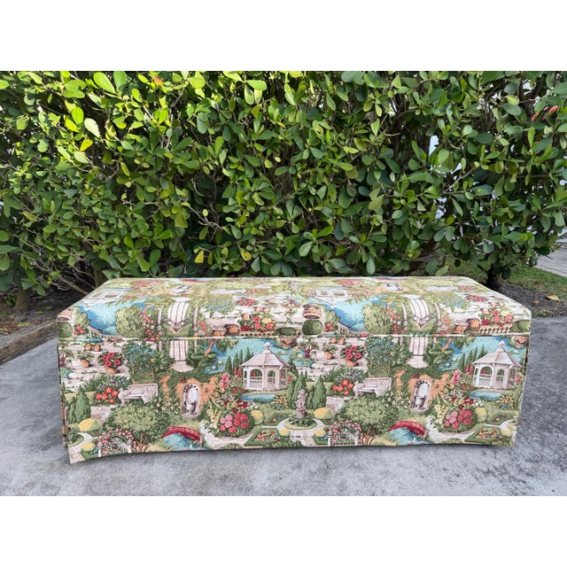 English Garden Skirted Parsons Upholstered Bench For Sale - Image 10 of 12