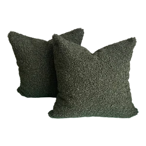 Forrest Green Teddy Boucle Pillows With Inserts (Pair)