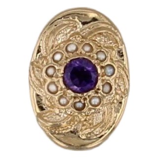 Vintage Richard Klein 0.40ct Amethyst Pearl Flower Slide Charm 14k Yellow Gold For Sale