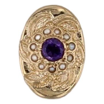 Vintage Richard Klein 0.40ct Amethyst Pearl Flower Slide Charm 14k Yellow Gold For Sale