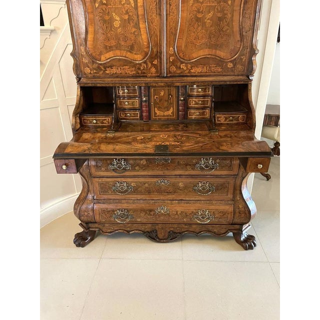 18th Century Dutch Marquetry Inlaid Burr Walnut Bureau Bookcase, 1780s For Sale - Image 13 of 18