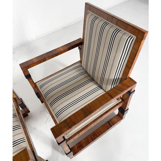 Wood Art Deco Armchairs in Wood and Fabric, 1930, Set of 2 For Sale - Image 7 of 9