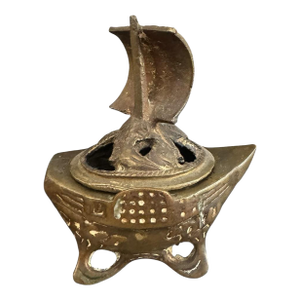 Early 1900’s Japanese Bronze Sailing Ship Incense Burner - Handcrafted Nautical Asian Antique