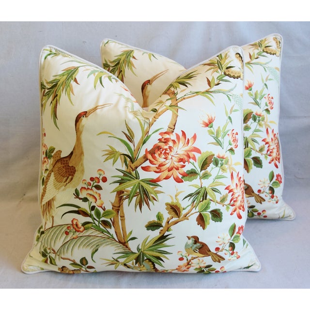 Chinoiserie Floral Birds Crane Feather Down Pillows 24 Square