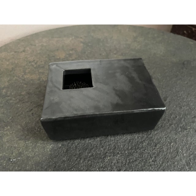 Late 20th Century Contemporary Black Minimalist Ceramic Rectangular Vase, Signed For Sale - Image 9 of 9