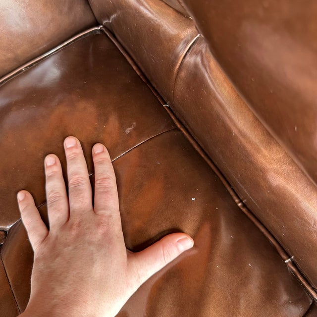Plastic Midcentury Modern Matallic Brown Tufted Vinyl Sofa Wood and Chrome Legs For Sale - Image 7 of 12