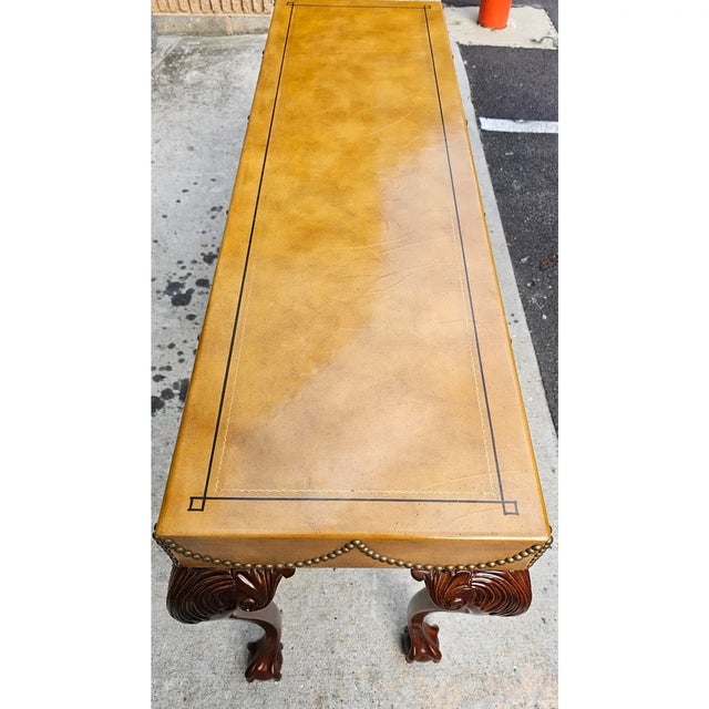 Late 20th Century Pair of Vintage Drexel Et Cetera Leather Clad Console Tables For Sale - Image 5 of 12