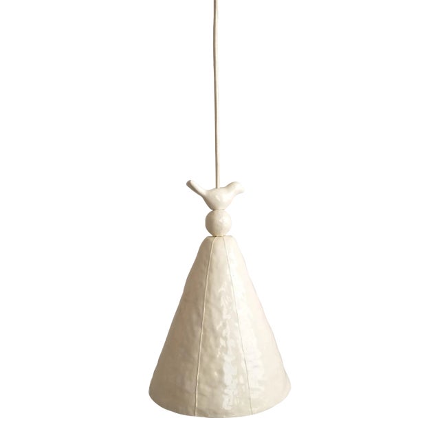 Contemporary White Ceramic Hanging Pendant Lamp, Plug in Cord by kRI kRI Studio For Sale