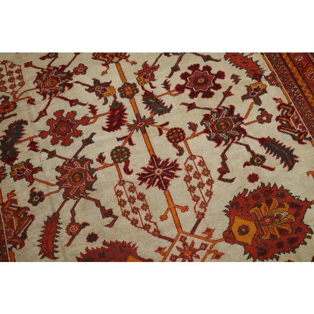 Antique Zabihi Collection Ivory Field Turkish Oushak Carpet For Sale - Image 12 of 12