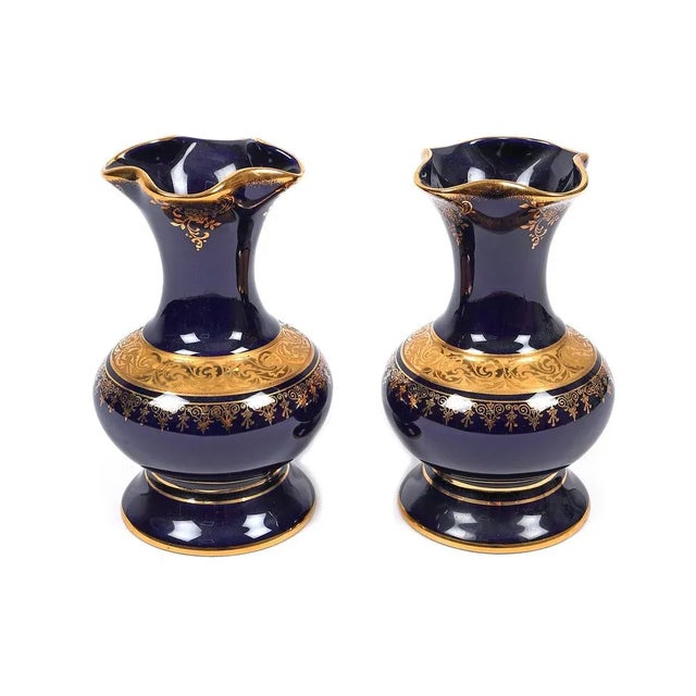 Vintage Vases with Gold Friezes from Limoges Porcelain, 1950, Set of 2 For Sale - Image 3 of 3