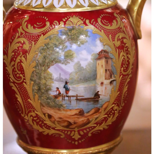 Pair of 19th Century French Neoclassical Hand Painted “Porcelaine De Paris” Urns For Sale - Image 4 of 14