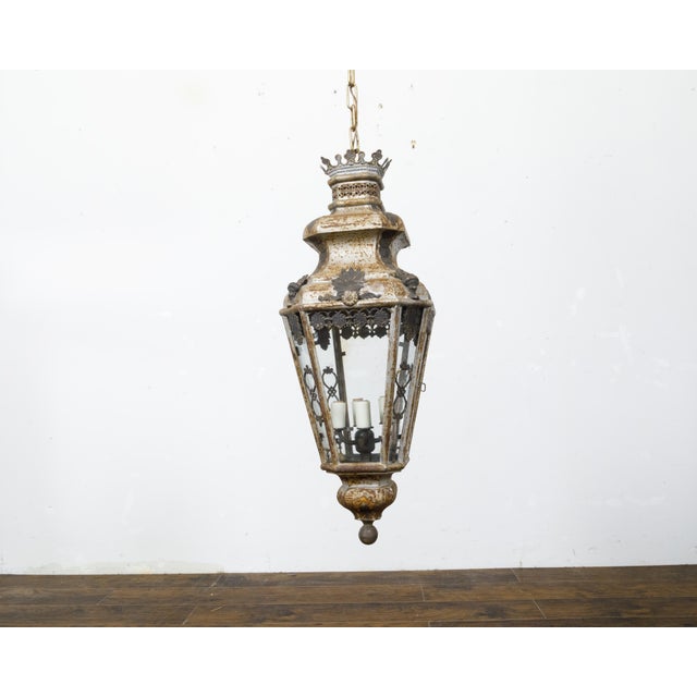 Italian 19th Century Italian Tôle Four-Light Lantern with Palmette Motifs, USA Wired For Sale - Image 3 of 12